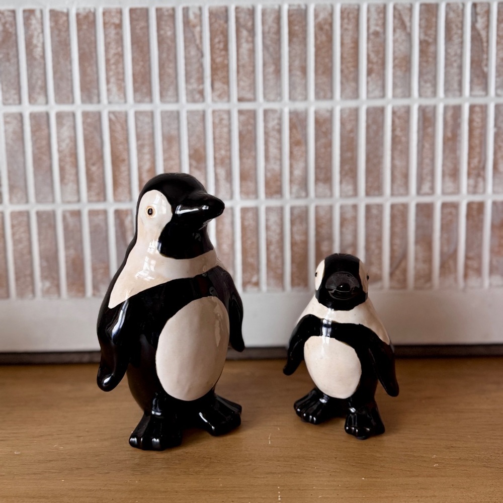 Vintage  Black and White Penguin Set of 2